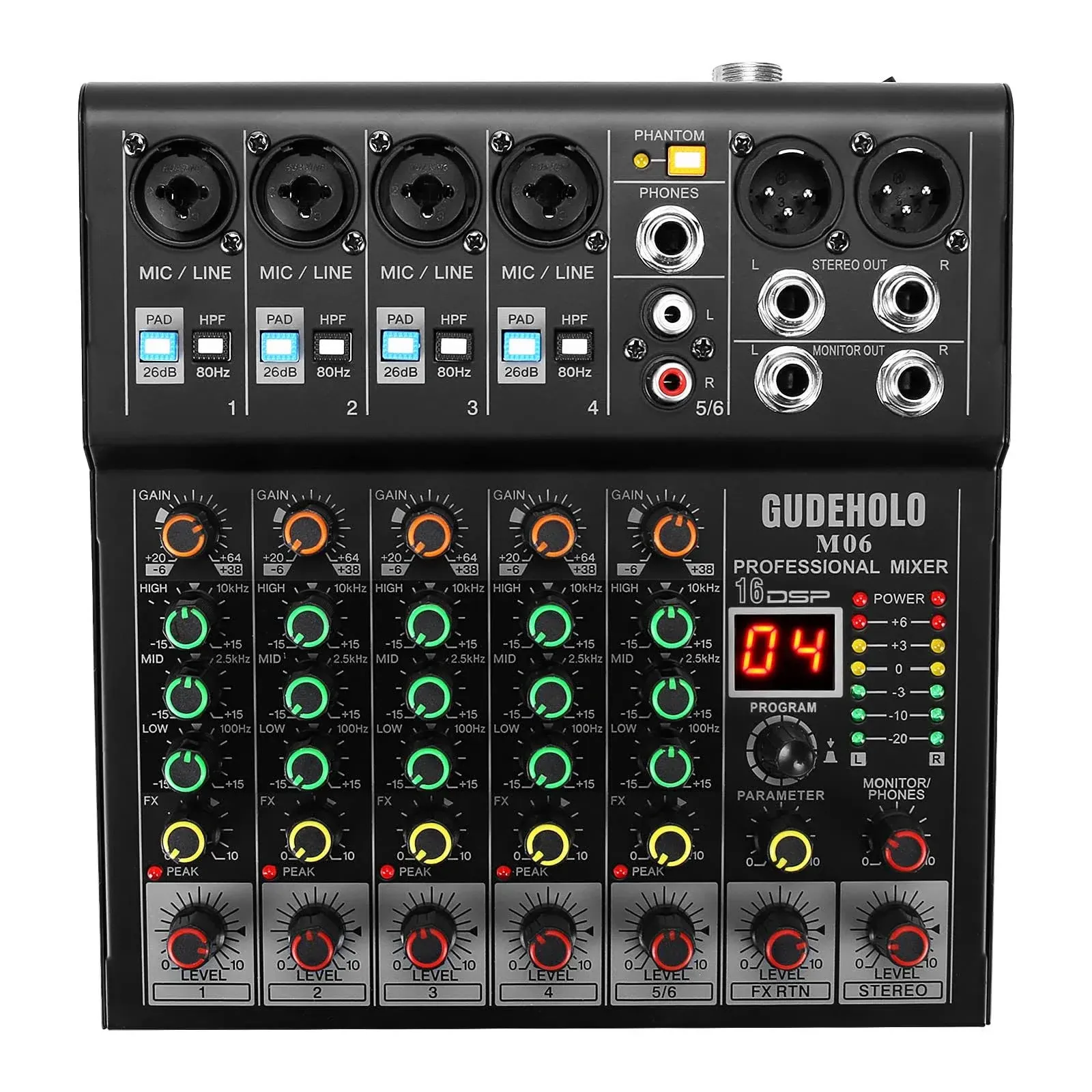 GUDEHOLO 6-Channel Professional DJ Audio Mixer