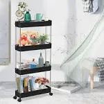 Slim Rolling Storage Cart 4 Tier Organizer Mobile Shelving Unit Utility Cart Tow