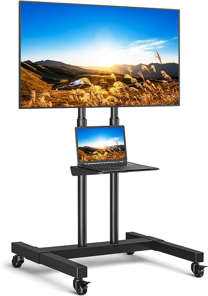 Mobile TV Stand with Wheels for 32-75 Inch LCD LED Flat Screens/Curved Tvs up to