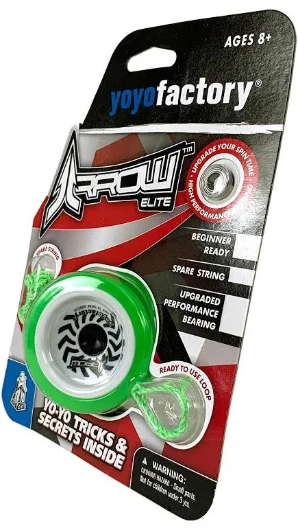 YoyoFactory Arrow Elite Beginner Yoyo Toy - Comes with Extra String & Pre Tied Finger Loop - Includes Bearings for Beginners to High Performance - Boys or Girls Ages 8+ Rayon Green