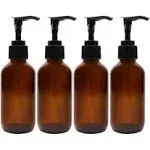 4oz Amber Glass Pump Bottles w/ Black Pumps 4pk; Lotion/Face Soap Dispensers