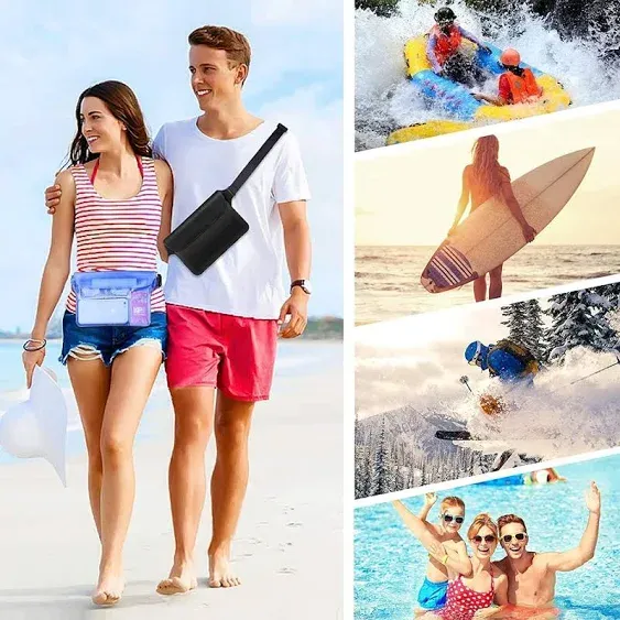 AiRunTech Waterproof Pouch with Waist Strap (2 Pack) | Beach Accessories Best Way to Keep Your Phone and Valuables Safe and Dry | Perfect for Boating Swimming Snorkeling Kayaking Beach Pool