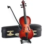 Dselvgvu Wooden Miniature Violin with Stand,Bow and Case Mini Musical Instrument Miniature Dollhouse Model Ornament Home Decoration (5.63"x2.05"x0.75")