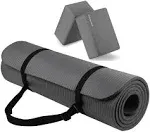 BalanceFrom All Purpose 1/2-Inch Extra Thick High Density Anti-Tear Exercise Yoga Mat with Carrying Strap and Yoga Blocks