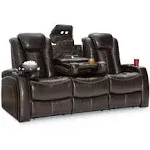 Seatcraft Omega Home Theater Seating - Living Room - Leather Gel - Power Recline - Power Headrests - USB Charging - Lighted Cup Holders - Center Storage Console (Loveseat, Brown)