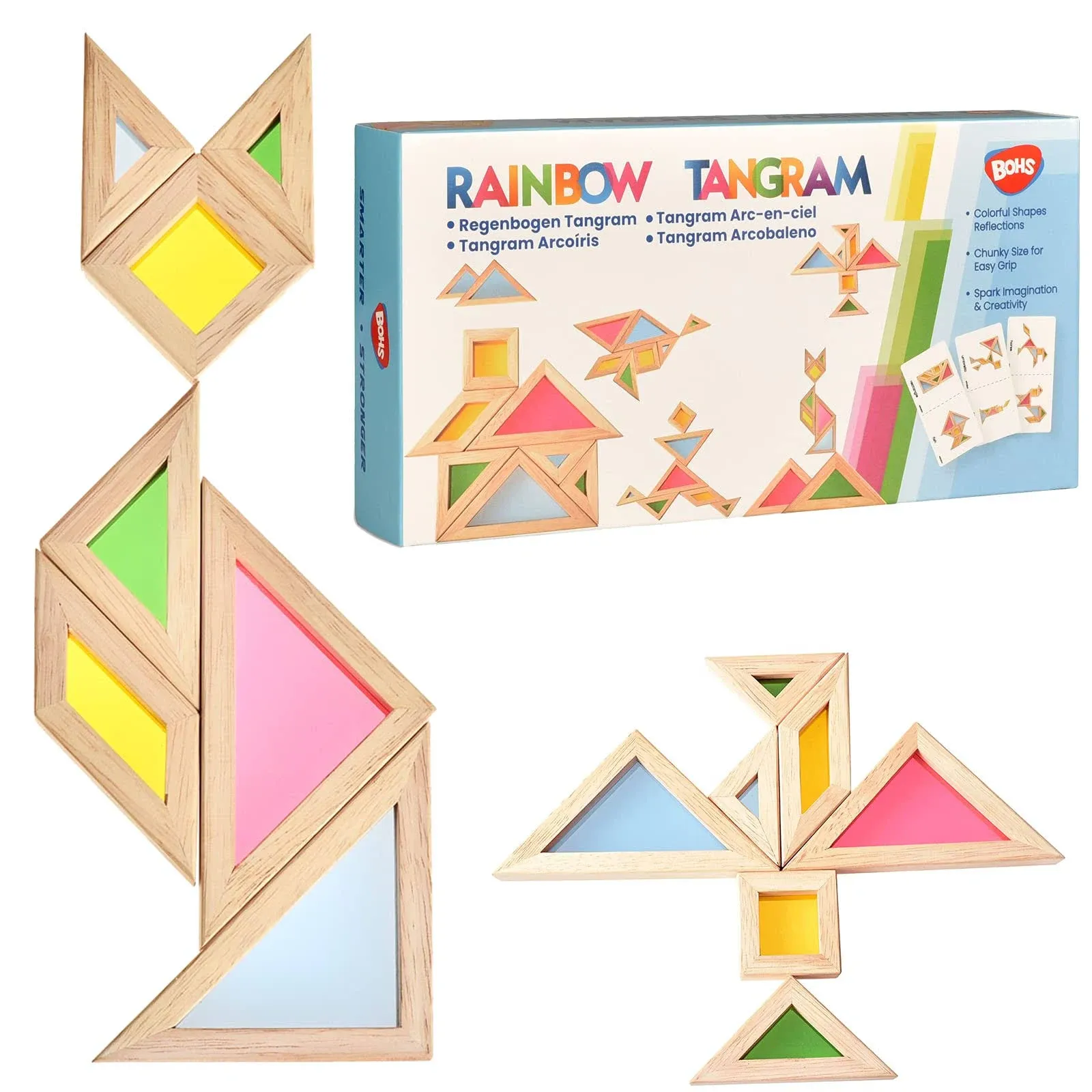 BOHS Translucent Tangram with Activity Cards - 1 inch Thickness - Preschool Gift ...