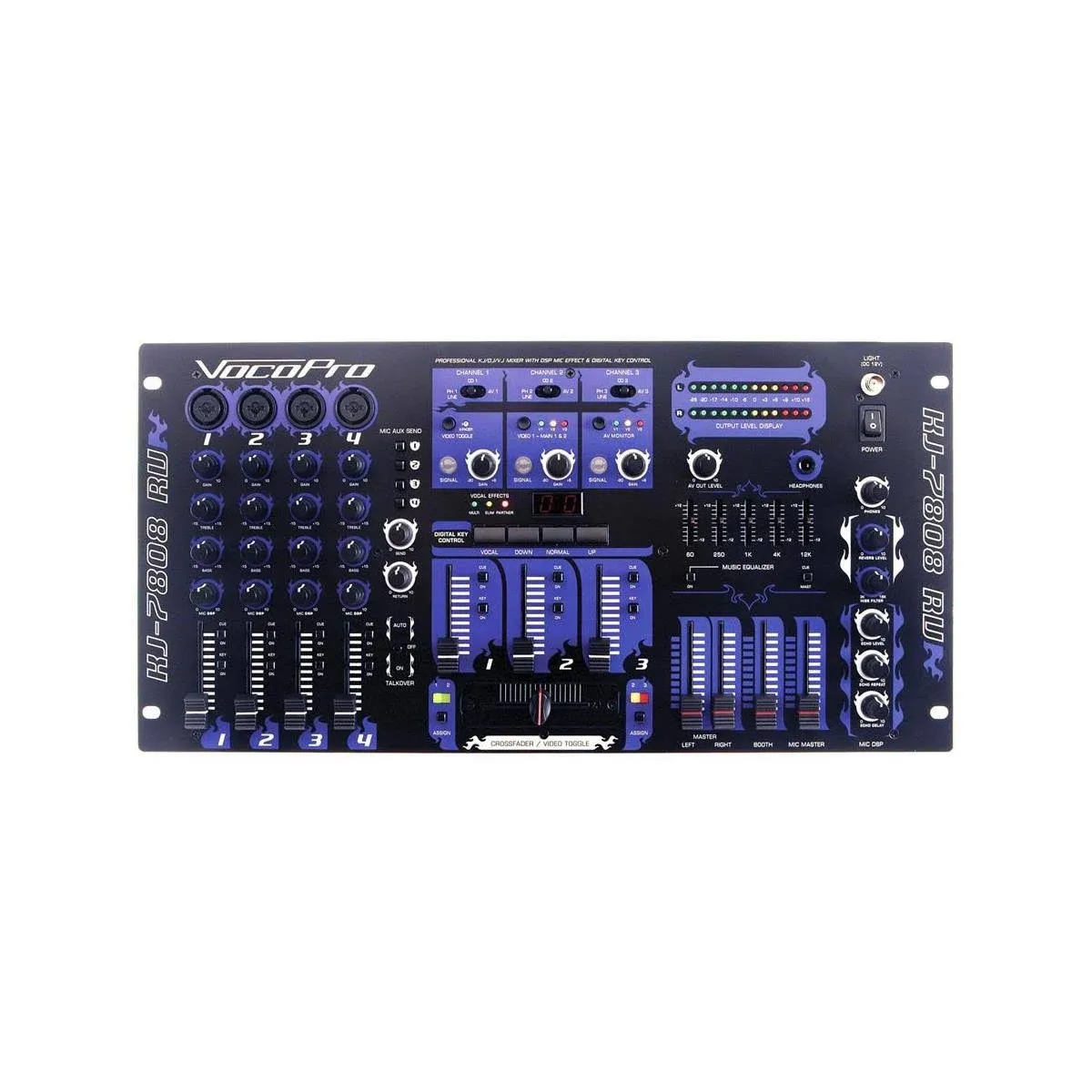 VocoPro KJ-7808RV 专业 KJ/DJ/VJ 混音器，带 DSP 麦克风效果和数字键控制