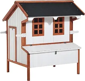 PawHut 47" Chicken Coop Wooden Chicken House Rabbit Hutch Raised Poultry Cage Portable Hen Pen Backyard with Nesting Box and Handles