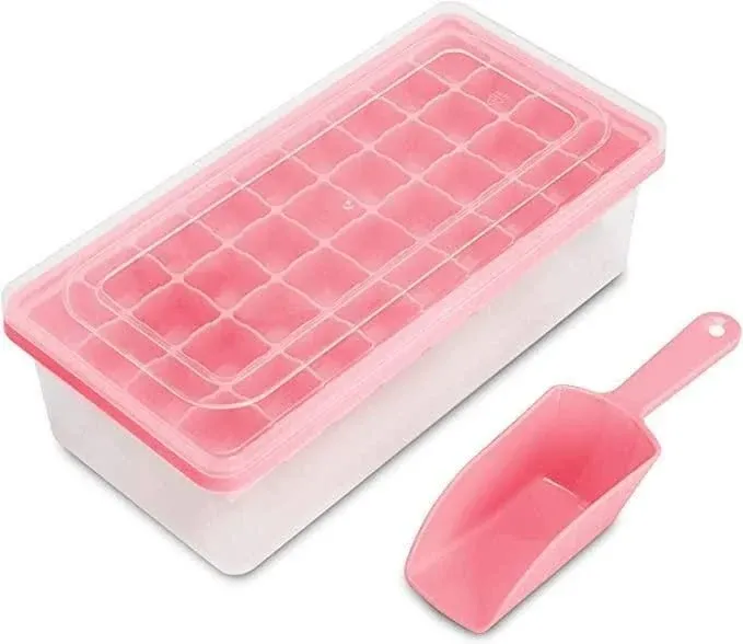 Ice Cube Tray With Lid & Bin | BPA Free Silicone Ice Cube Tray With Lid, Container & Tong | Stackable 36 Nugget Ice Tray for Freezer With Easy Release for Cocktails & Whisky,36 Mini Cubes