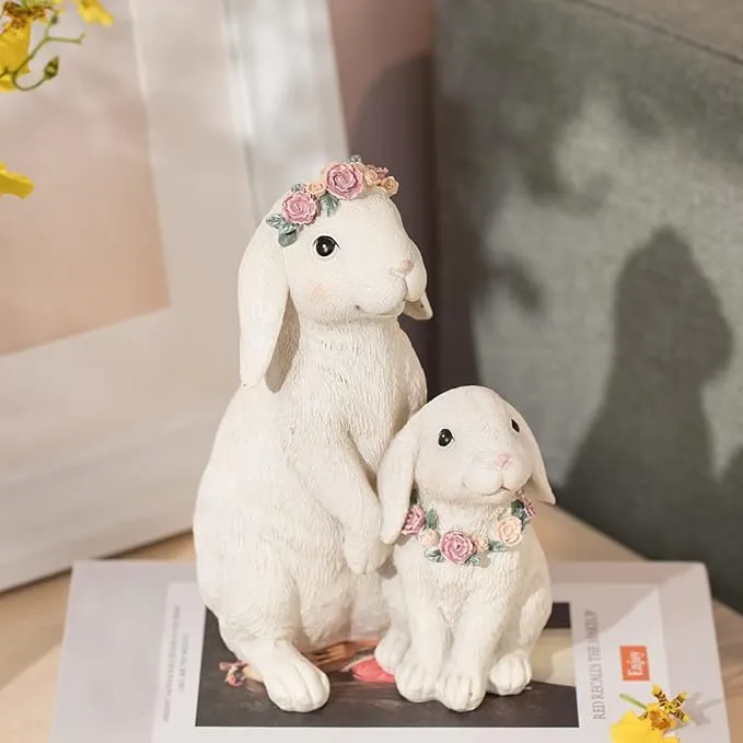 Wedding Rabbit Statues Bunny Figurines - Indoor Decoration Mom-Baby Animal with 