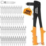 BEETRO Heavy Duty Hand Riveter, Rivet Gun, 3/32"-1/8"-5/32"-3/16", 4 Nosepieces Set Includes 100pcs Rivets, Durable and Suitable for Metal, Plastic and Leather