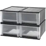 IRIS USA 17 Qt. Plastic Stackable Storage Drawers, Medium, 4 Pack, Multi-Purpose Bins for Bedroom, Bathroom, Closet, Dorm, Craft Room, Garage, Nursery, Office, Under Sink, Black