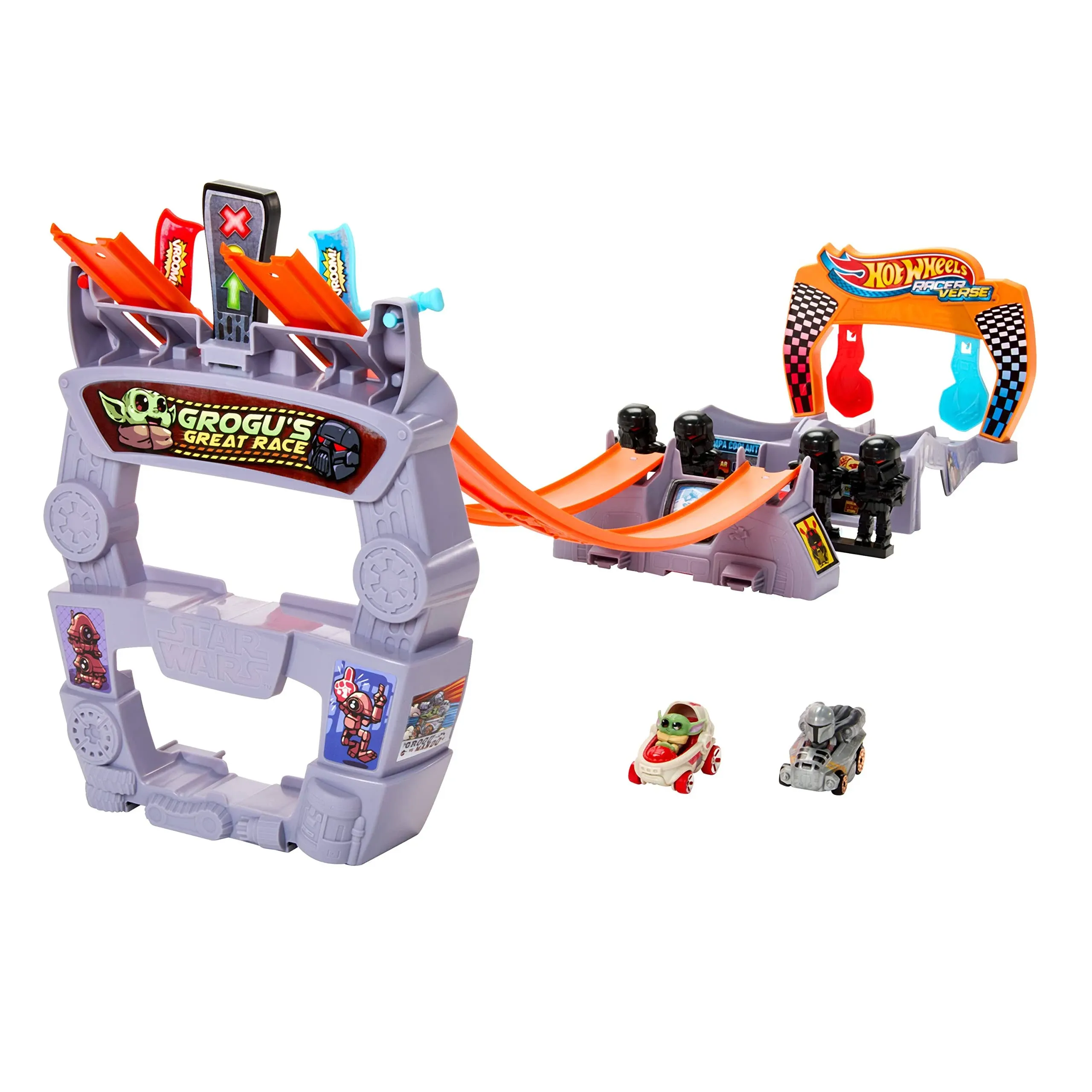 Hot Wheels RacerVerse Star Wars Track Set with 2 Racers Inspired by Star Wars: Grogu & the Mandolorian