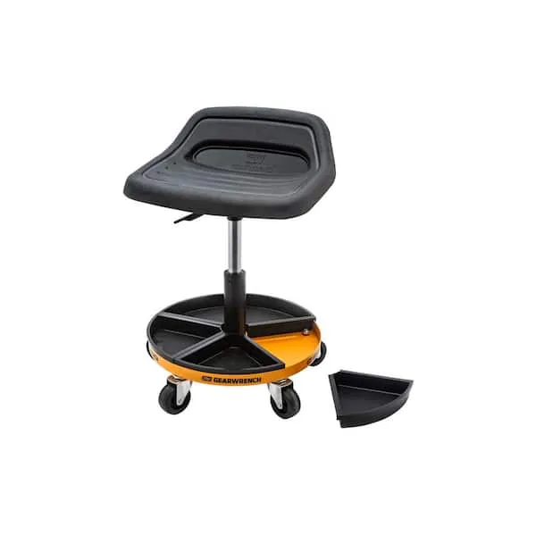 18 in. to 22 in. Adjustable Height Swivel Mechanics Seat with Wheels and Storage Trays