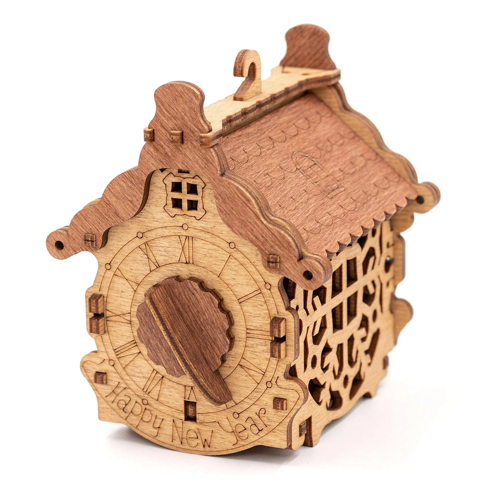 Happy New Year Box - Wooden kit. Portable puzzle vault for secret messages. Teaser Wooden 3d puzzle Birthday Gift