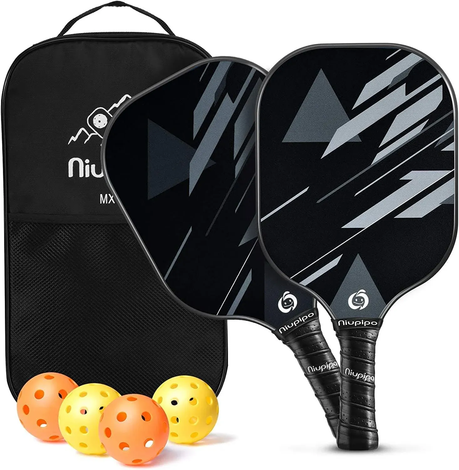 niupipo Pickleball Paddles, Lightweight Pickleball Rackets w/Fiberglass Surface, Fiberglass Surface, Pickleball Set with 4 Pickleball Balls and 1 Bag