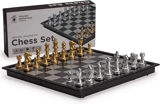 Yellow Mountain Imports Travel Magnetic Chess Set (9.8-Inch) - Folding and Portable Board Game