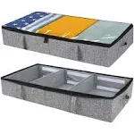 Vailando Under Bed Storage, 2 Pack Under Bed Storage Containers with Dividers, Firm Sides, Strong Zipper, 3 Reinforced Handles, 6 Inches Low Profile Underbed Storage Bins for Clothes, Blankets, Grey